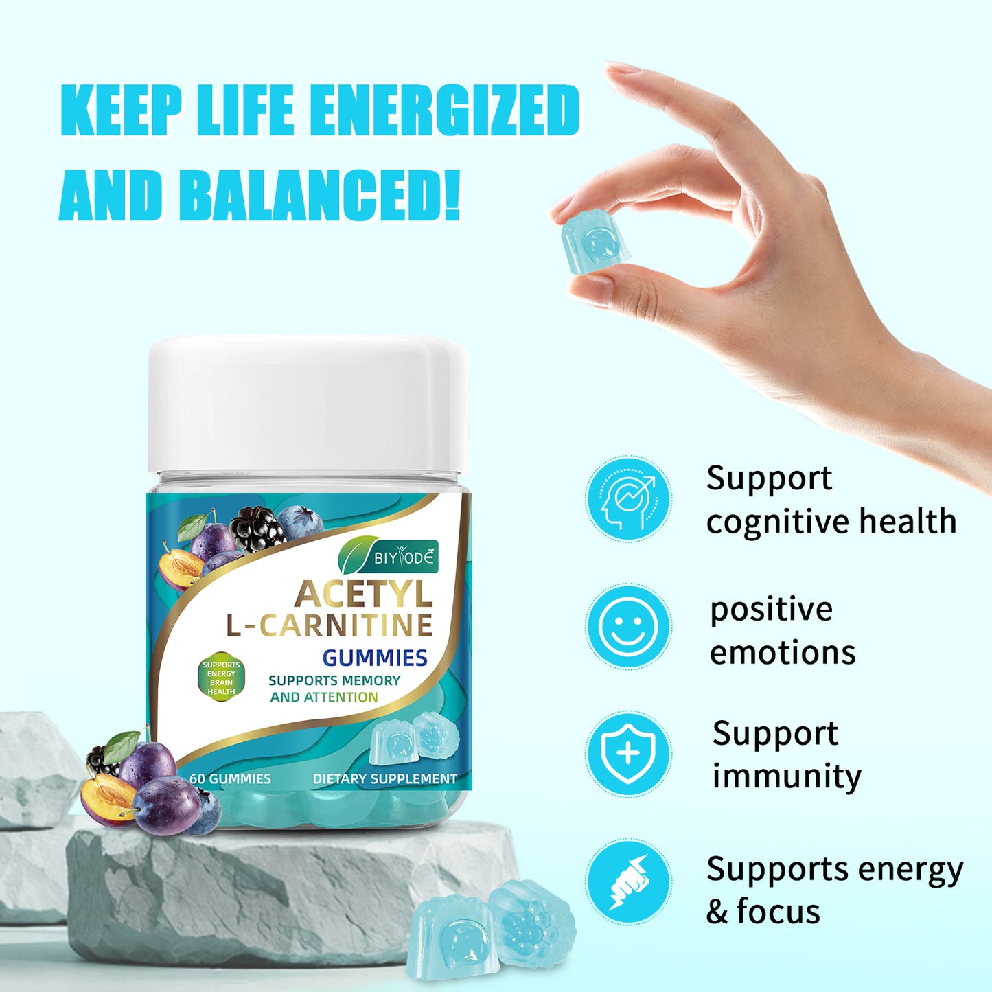 Biyode Wholesale Acetyl L-Carnitine Gummiegel Gummies Natural Daily Brain Wellness Supplement