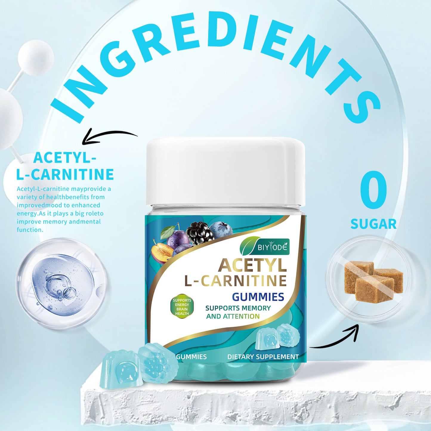 Biyode Wholesale Acetyl L-Carnitine Gummiegel Gummies Natural Daily Brain Wellness Supplement