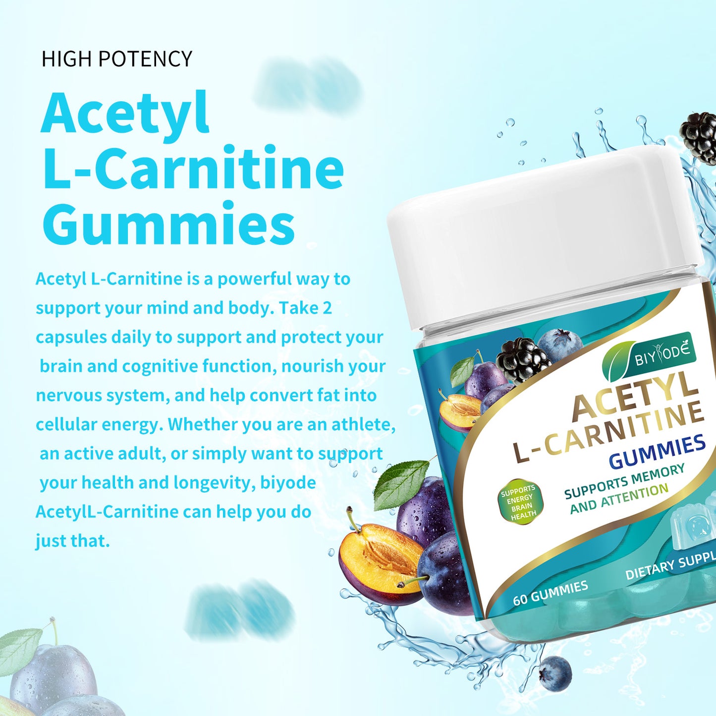 Biyode Wholesale Acetyl L-Carnitine Gummiegel Gummies Natural Daily Brain Wellness Supplement